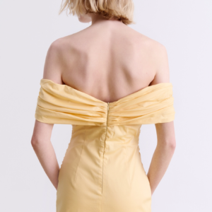 BUTTER YELLOW DRAPED MIDI DRESS
