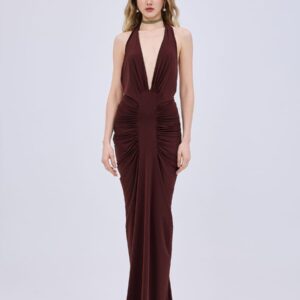 Halter Rectangle Brown Maxi Dress