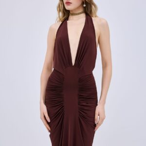 Halter Rectangle Brown Maxi Dress