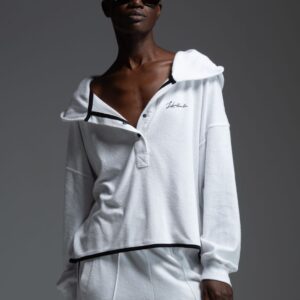 Λευκό πετσετέ hoodie με μαύρες λεπτομέρειες CELINA