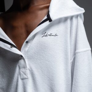 Λευκό πετσετέ hoodie με μαύρες λεπτομέρειες CELINA