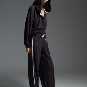 Μαύρο πετσετέ hoodie με λευκές λεπτομέρειες CELINA