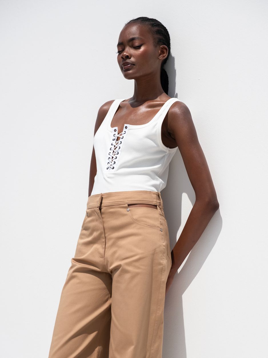 Off-white rib lace up tank top ALANIS