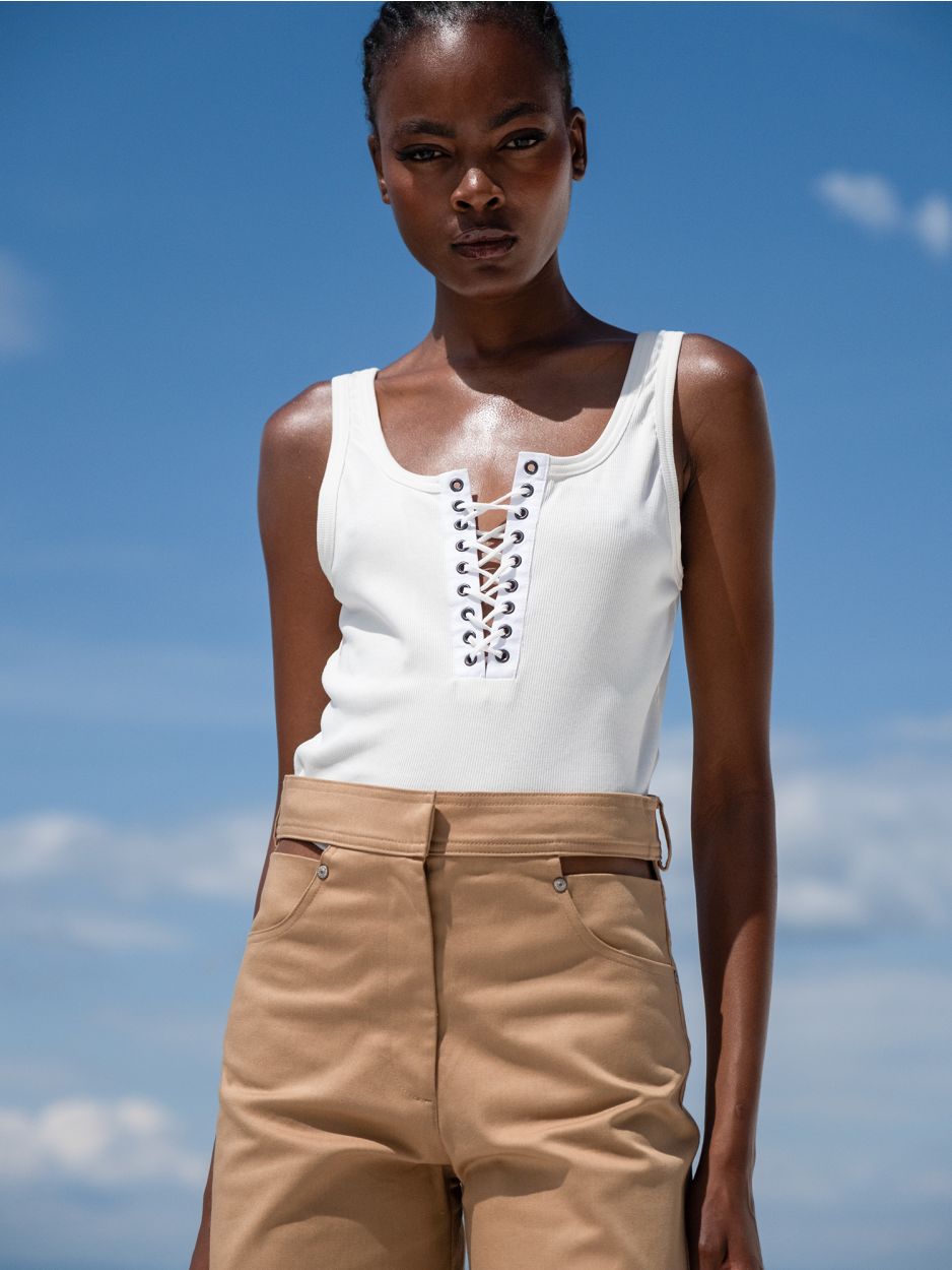 Off-white rib lace up tank top ALANIS