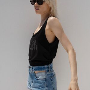 Ψηλόμεσο μπλε τζιν σορτς με cut-outs στις τσέπες ILONA