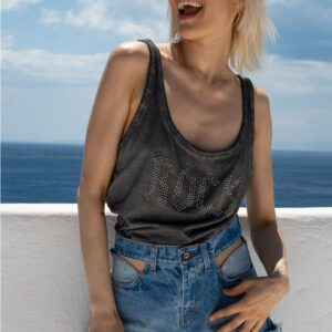 Ψηλόμεσο μπλε τζιν σορτς με cut-outs στις τσέπες ILONA
