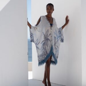 Κιμονό off-white με χειροποίητο σχέδιο φοίνικα, κρόσια και άνοιγμα στα μανίκια MIRA