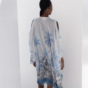 Κιμονό off-white με χειροποίητο σχέδιο φοίνικα, κρόσια και άνοιγμα στα μανίκια MIRA