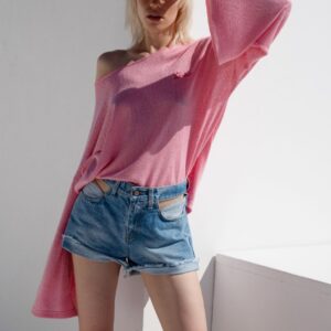 Ψηλόμεσο μπλε τζιν σορτς με cut-outs στις τσέπες ILONA