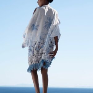 Κιμονό off-white με χειροποίητο σχέδιο φοίνικα, κρόσια και άνοιγμα στα μανίκια MIRA