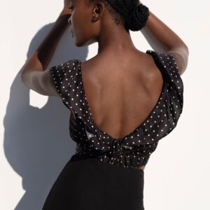 Μαύρο πουά crop top με βολάν και ελαστική πλάτη KYLEE