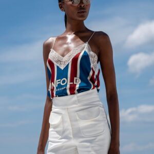 Lingerie top σε χειροποίητο ριγέ σχέδιο με γαλλική δαντέλα ELIO
