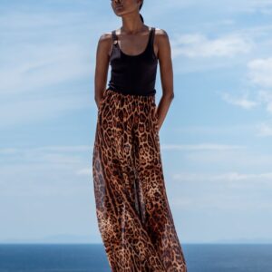 Leopard silk blend wide leg pants FLORENCE