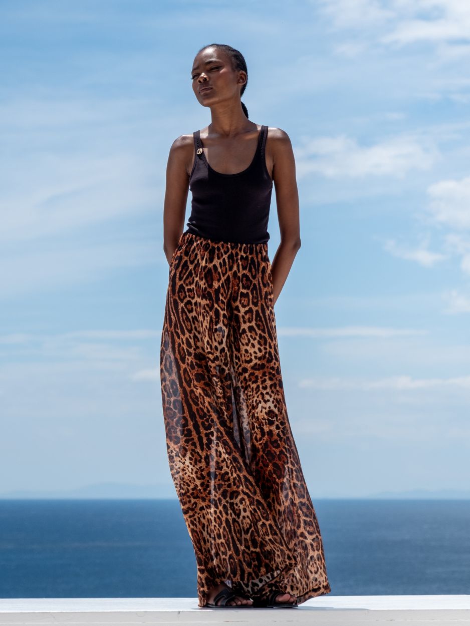 Leopard silk blend wide leg pants FLORENCE
