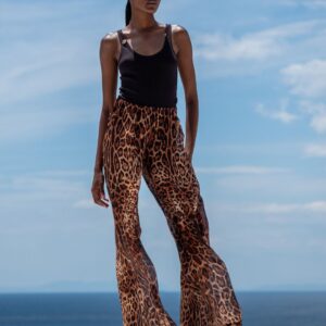 Leopard silk blend wide leg pants FLORENCE
