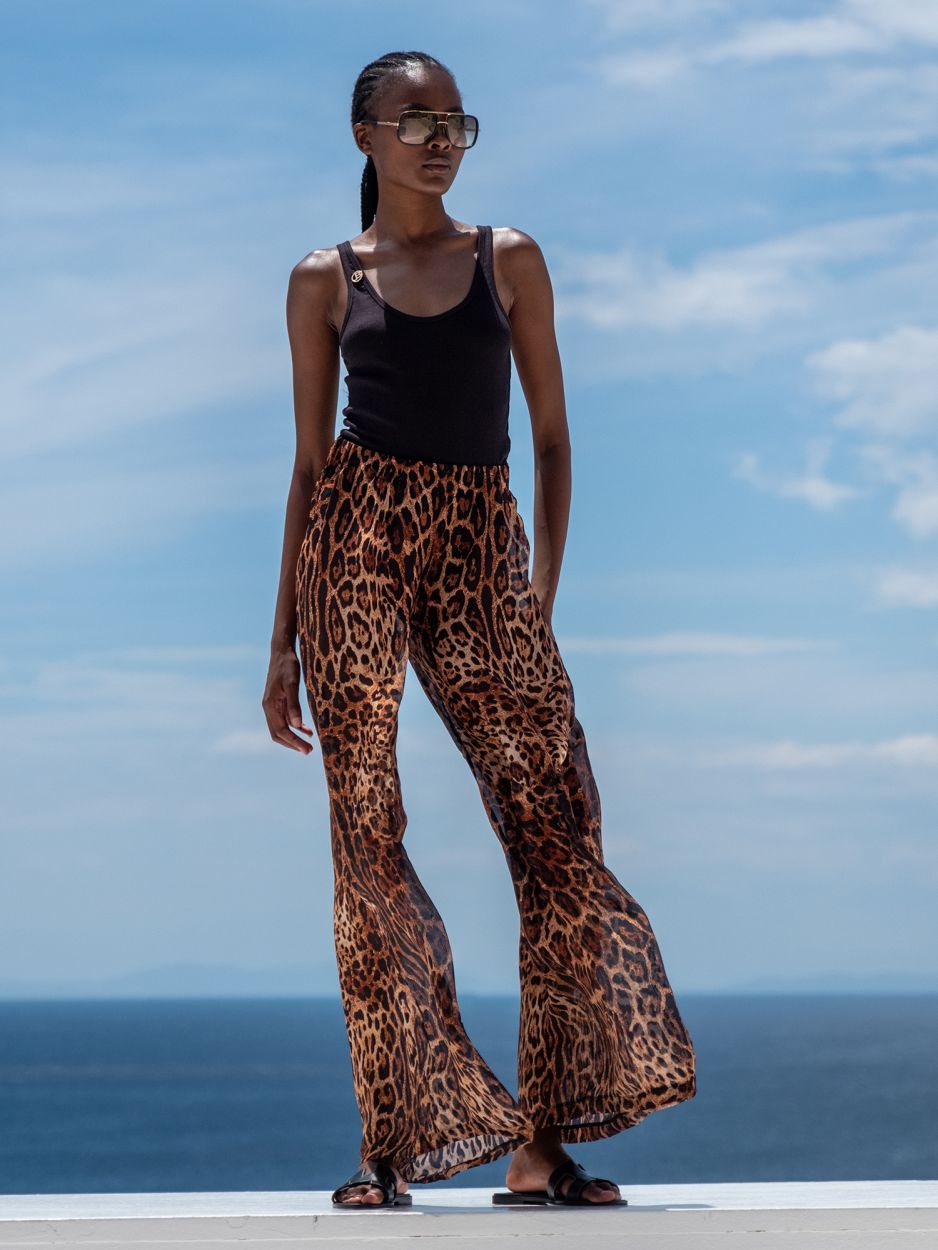 Leopard silk blend wide leg pants FLORENCE