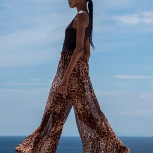 Leopard silk blend wide leg pants FLORENCE