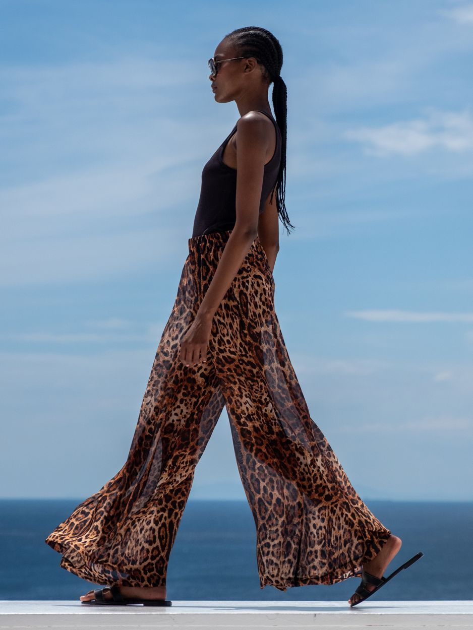 Leopard silk blend wide leg pants FLORENCE