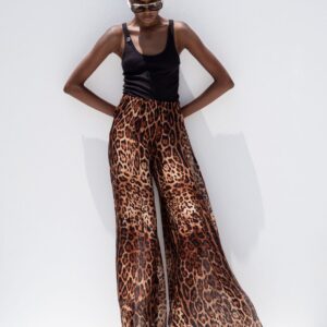 Leopard silk blend wide leg pants FLORENCE