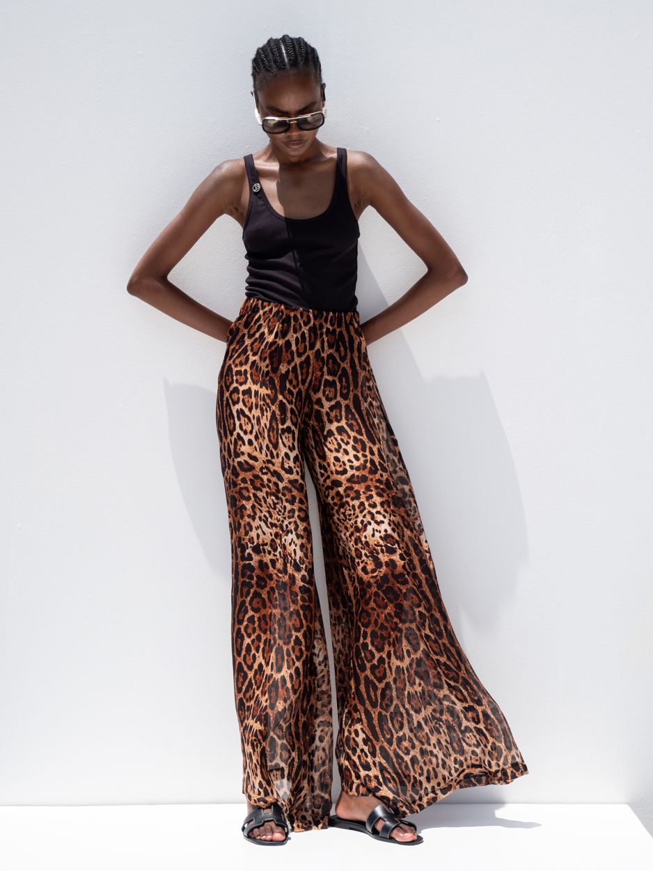 Leopard silk blend wide leg pants FLORENCE