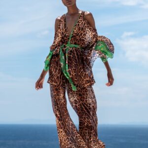 Leopard silk blend wide leg pants FLORENCE