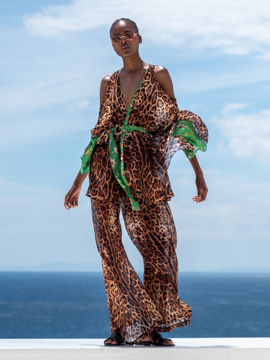 Leopard silk blend wide leg pants FLORENCE