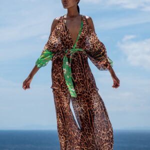 Leopard silk blend wide leg pants FLORENCE