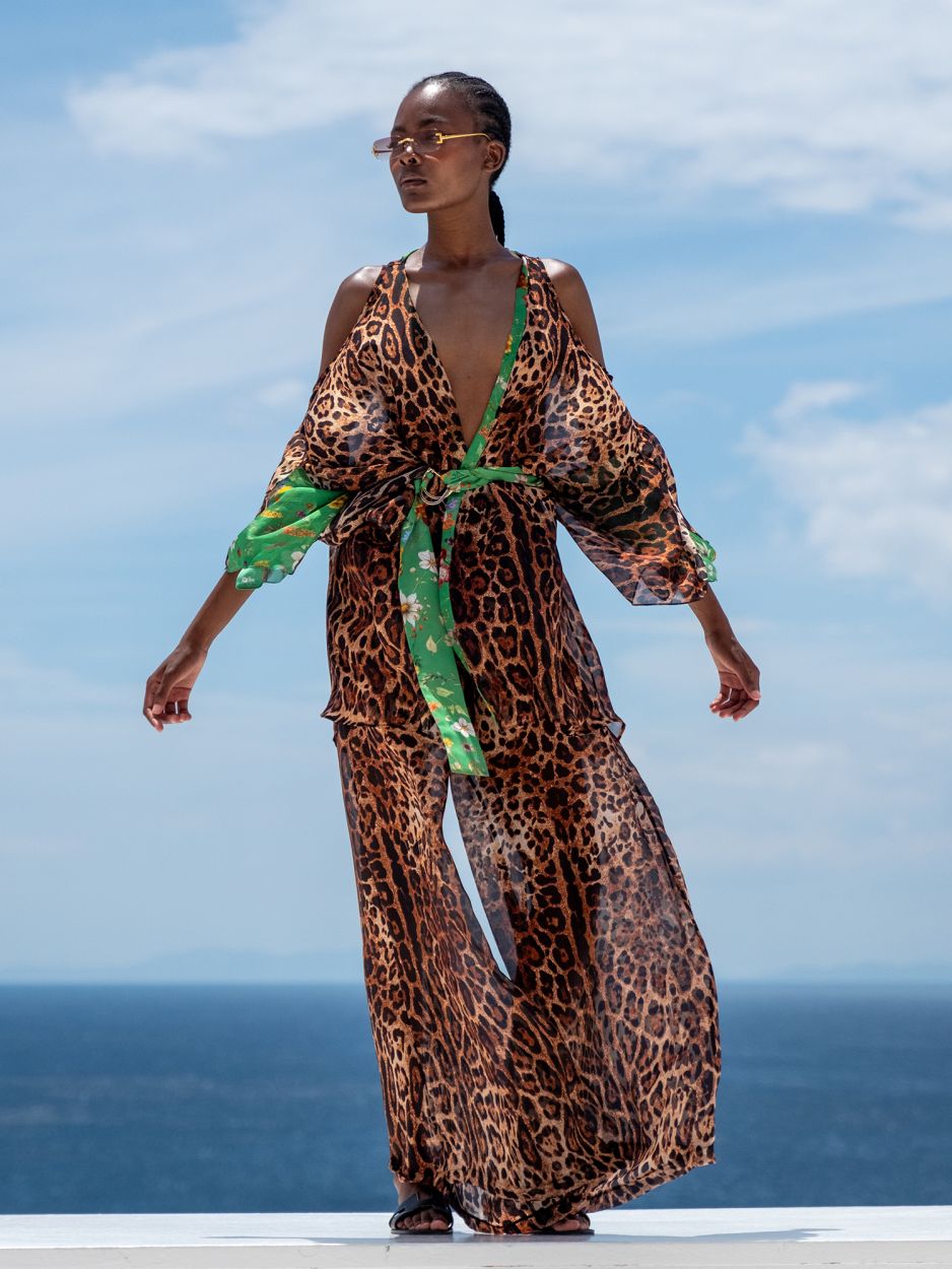 Leopard silk blend wide leg pants FLORENCE