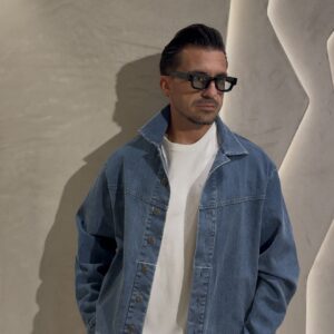 Ανδρικό Oversized Denim Jacket σε Μπλε Χρώμα με Logo στην Πλάτη