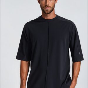 Μαύρο ανδρικό oversized t shirt με μανίκι 3/4