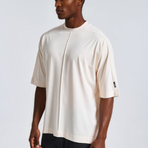 Μπέζ ανδρικό oversized t shirt με μανίκι 3/4