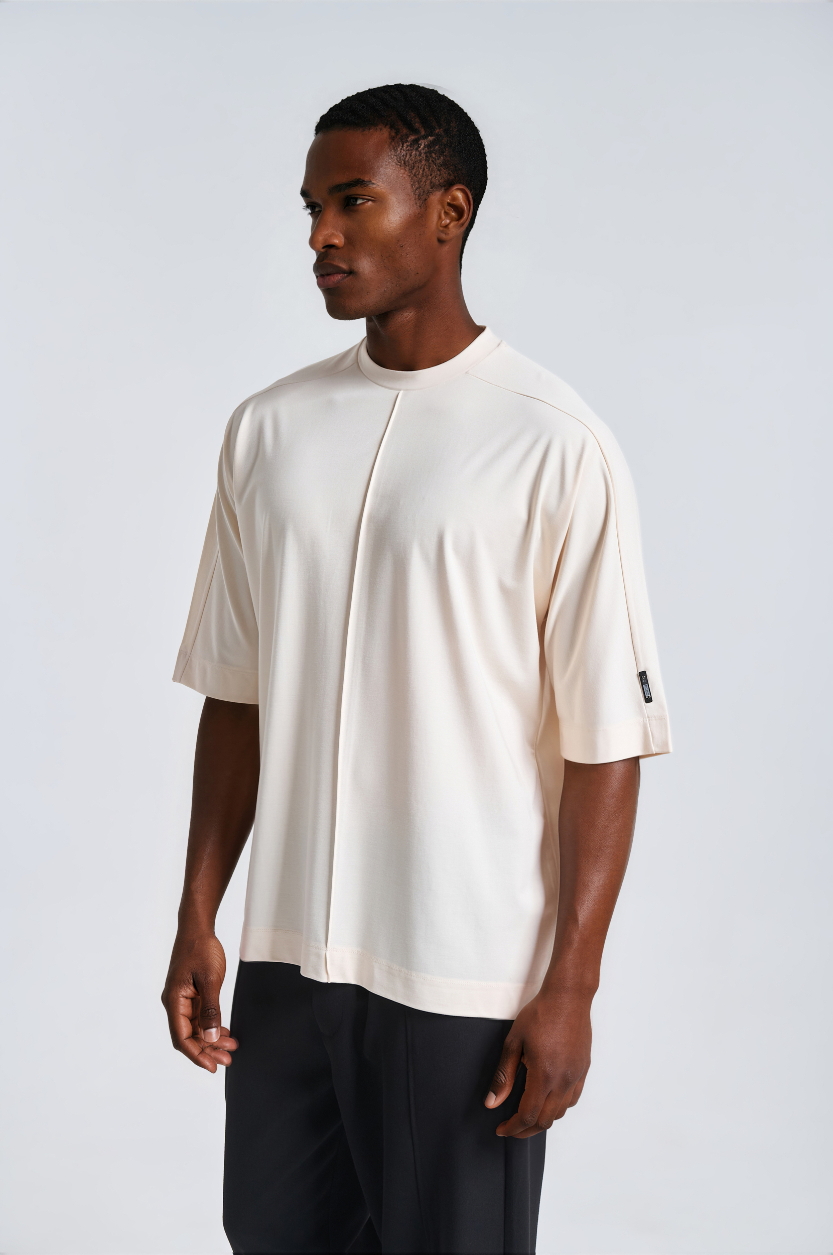 Μπέζ ανδρικό oversized t shirt με μανίκι 3/4