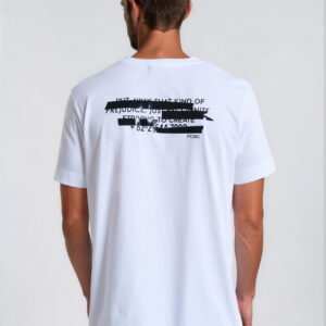 Ανδρικό  λευκό oversized t shirt με τύπωμα στην πλάτη