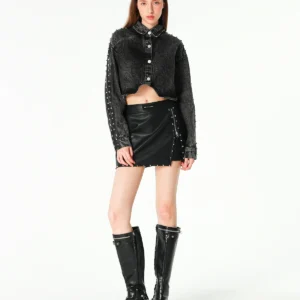 MWM WOMEN LEATHER STUDDED MINISKIRT